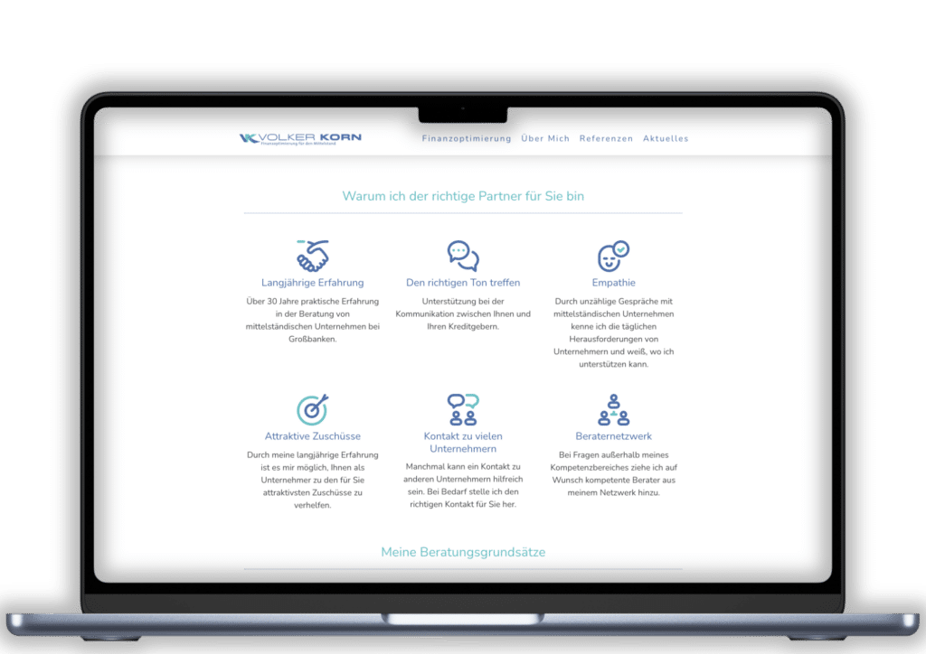 Screenshot Unternehmenswebseite Volker Korn Laptop