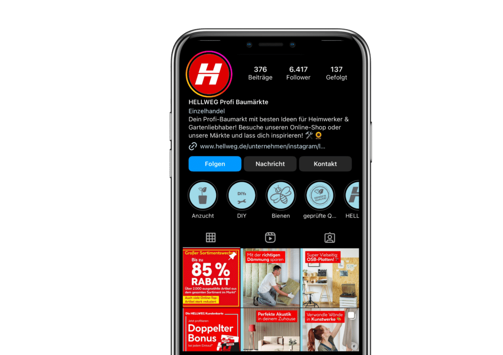 Social Media Auftritt der HELLWEG Profi Baumärkte