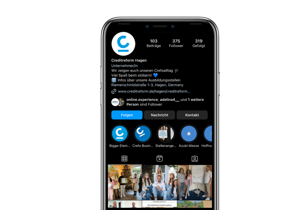 Ansicht Social Media Auftritt Creditreform Hagen für erfolgreiches Digital Recruiting